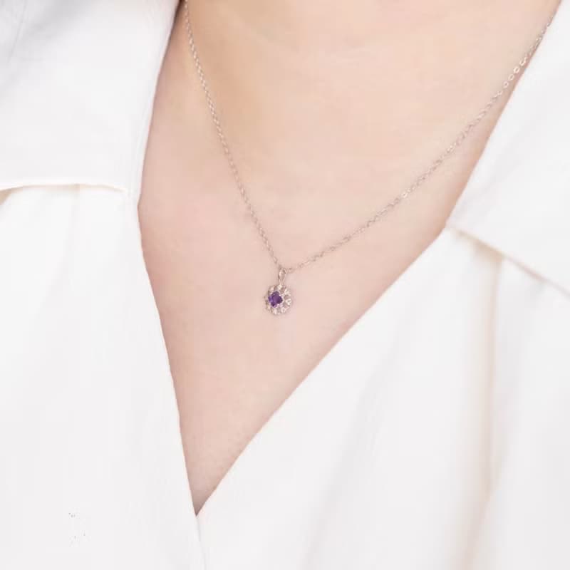紫水晶925純銀方塊蕾絲項鍊