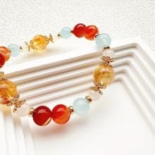 海韻晨曦 黃水晶 紅瑪瑙 海藍寶 天然石手串 設計手鍊 招財開運