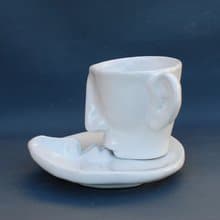 White Tea cup Saucer Set Kiss Ceramics Art object Surrealism Face mug