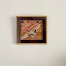 きものからつくるアートパネル　035　縁起物　壁掛け　絵画　1点もの　金糸　鶴