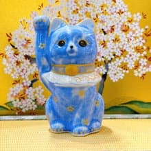 【青花富貴】日本清水燒招財貓 | 青体花 億万両