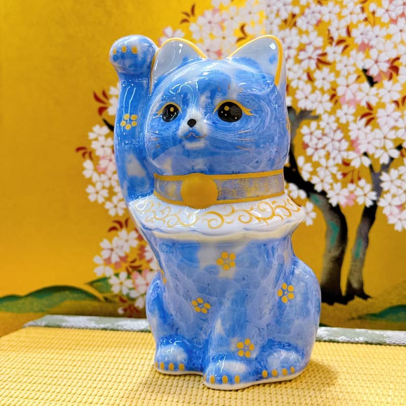 【青花富貴】日本清水燒招財貓 | 青体花 億万両