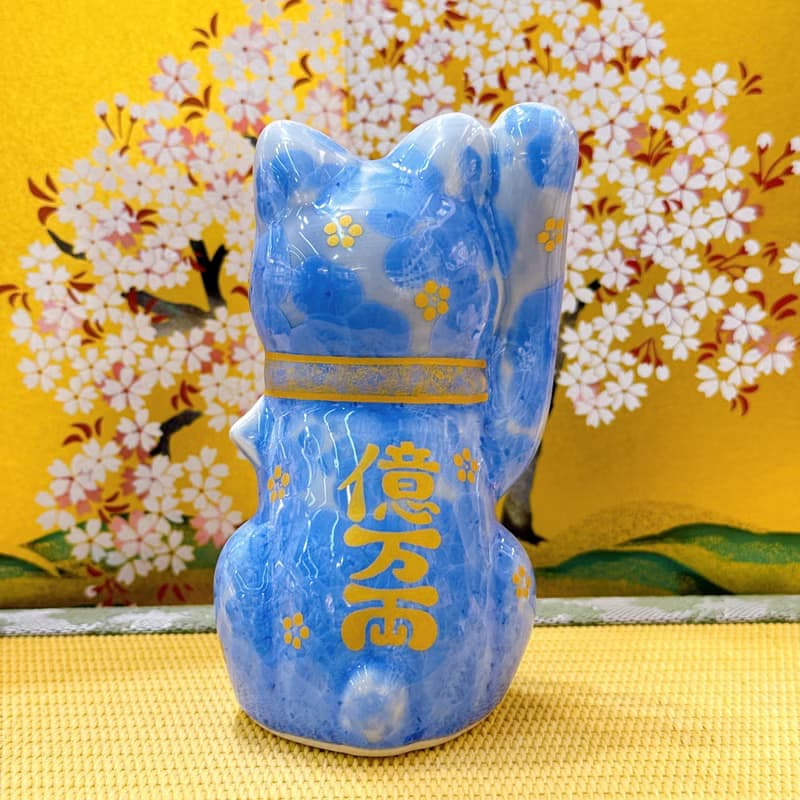 【青花富貴】日本清水燒招財貓 | 青体花 億万両