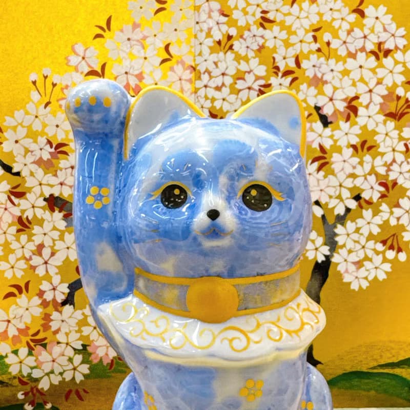 【青花富貴】日本清水燒招財貓 | 青体花 億万両