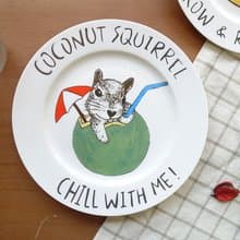 Coconut Squirrel 松鼠椰子水 餐瓷盤 (骨瓷平盤)