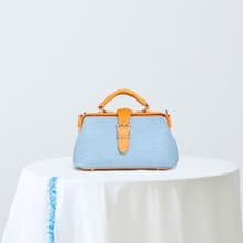 【牛仔拼皮醫生包】水洗牛仔布醫生包 清涼夏日包包女士包包藍色