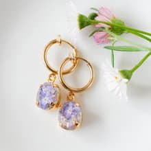 忘れな草入り/お花イヤリング/フープイヤリング