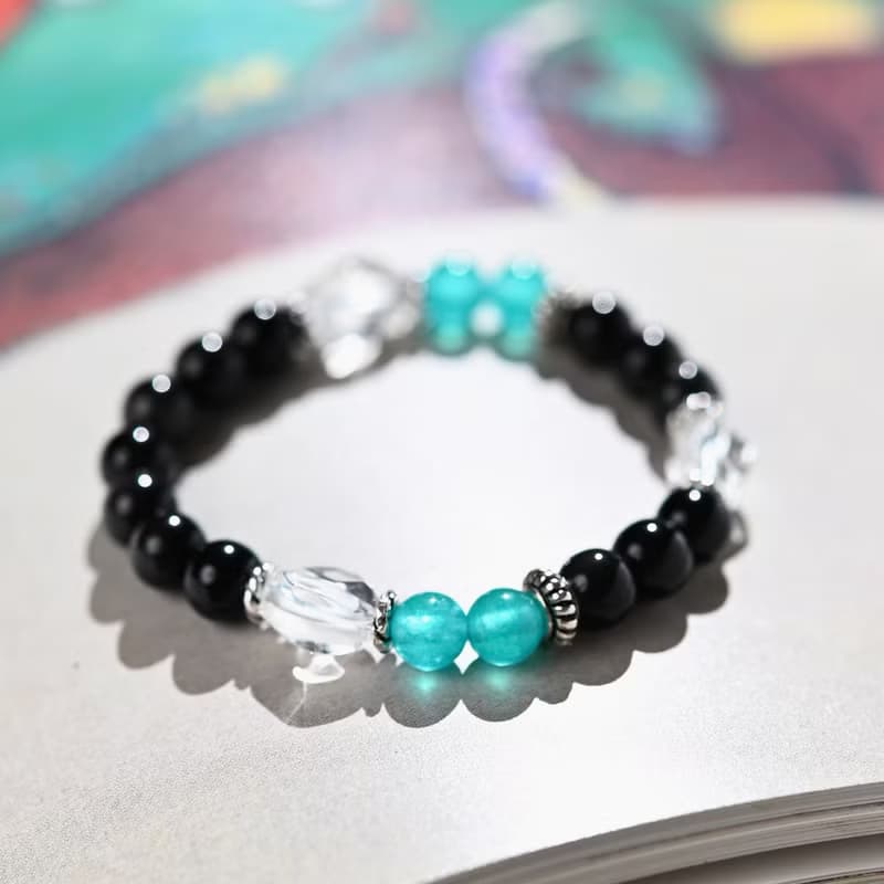 希望與勇氣-黑曜石*天河石兒童手鍊/手工串珠