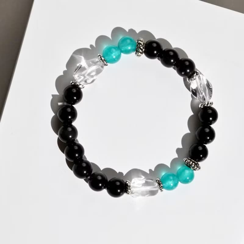 希望與勇氣-黑曜石*天河石兒童手鍊/手工串珠