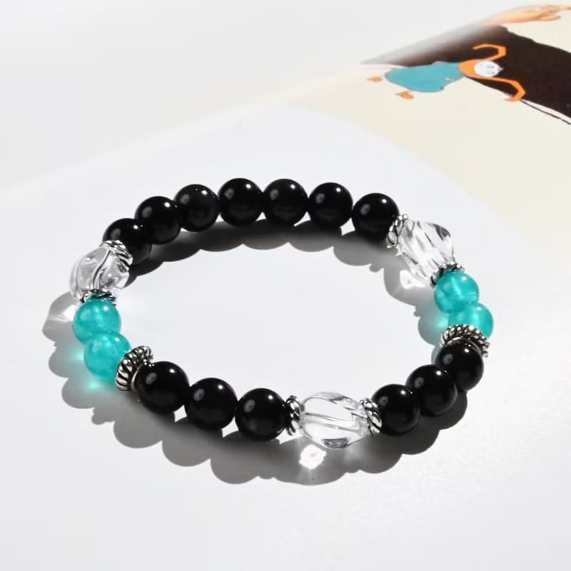 希望與勇氣-黑曜石*天河石兒童手鍊/手工串珠