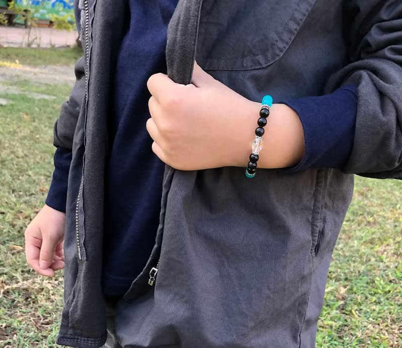 希望與勇氣-黑曜石*天河石兒童手鍊/手工串珠