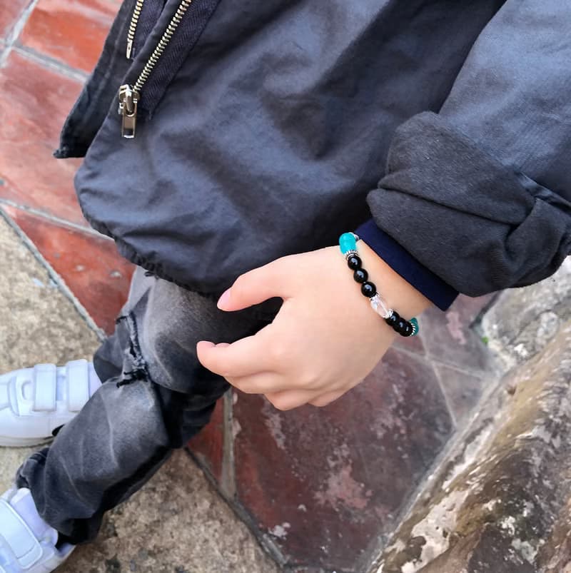 希望與勇氣-黑曜石*天河石兒童手鍊/手工串珠