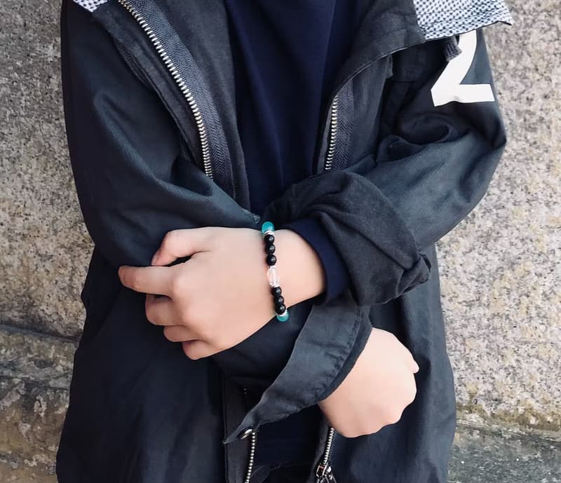 希望與勇氣-黑曜石*天河石兒童手鍊/手工串珠