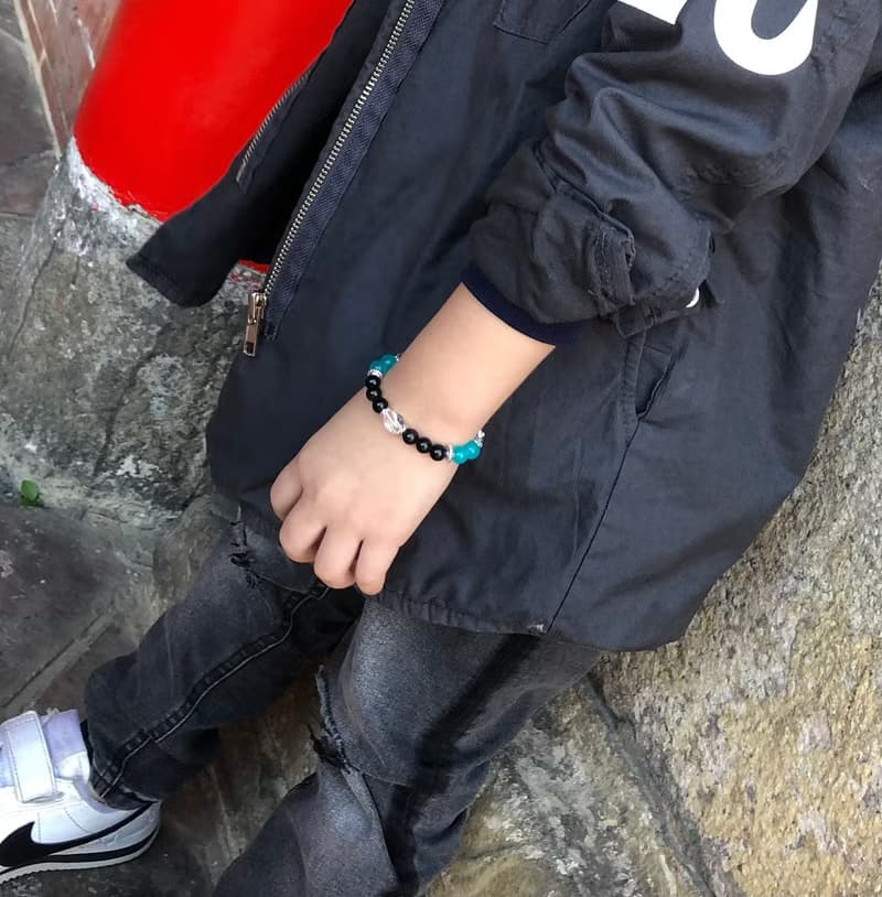 希望與勇氣-黑曜石*天河石兒童手鍊/手工串珠