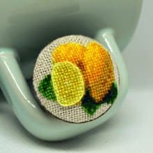 帶檸檬的刺繡戒指 送給花園愛好者的最佳禮物圓形黃色十字繡戒指