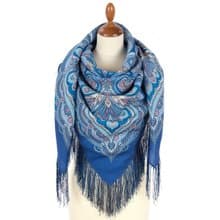 Pavlovo Posad Russian Shawl 100% Wool Scarf 125x125 cm Wrap Silk Fringe 2027-13