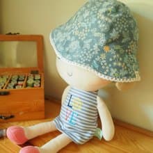 手作雙面粉藍碎花防風防曬帽子 適合嬰兒小孩成人