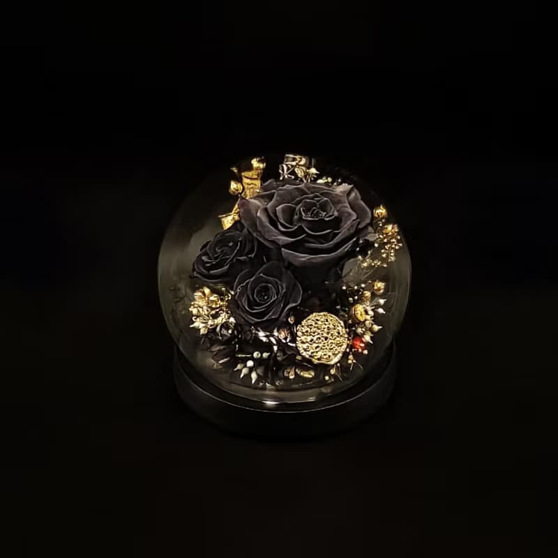 永生花水晶玻璃球擺設 - 黑