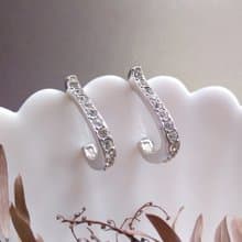 Vintage Jewelry 西洋古董飾品 細緻 銀色調 排鑽 L圈 針式耳環
