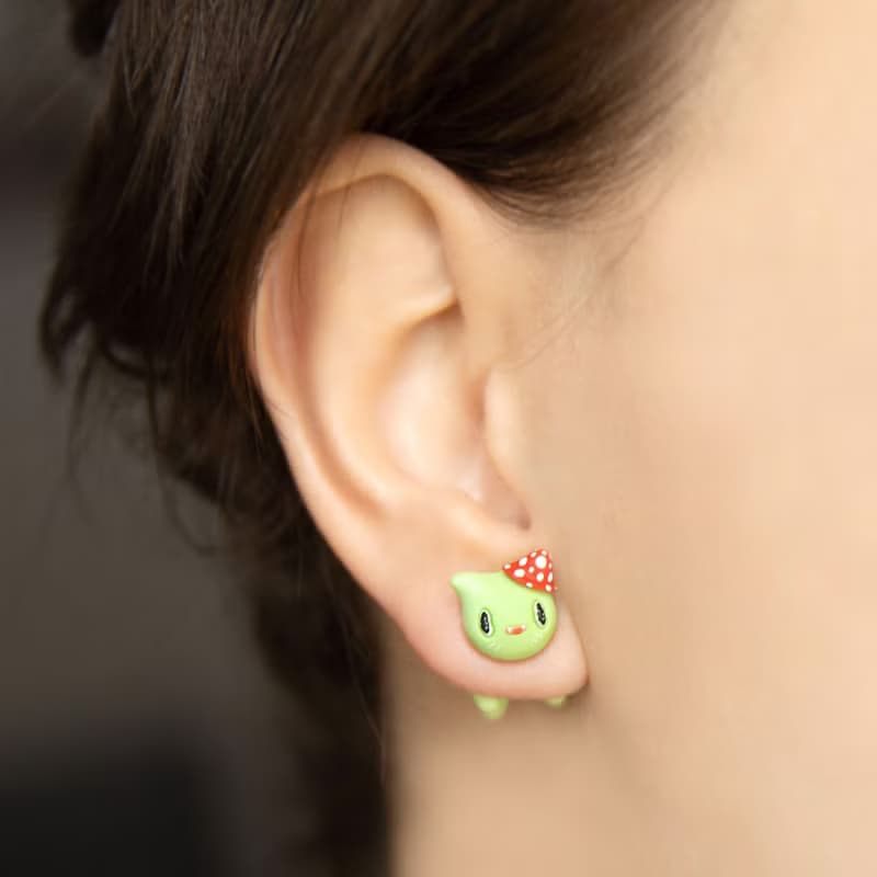 Mushroom Cat Earring - Cute Jewelry for Cat Lovers - Handmade Art