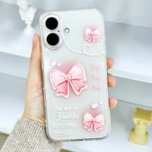 iPhone 16/15/14/13/12/11/XS/XR/7/8/SE2/SE3 Pink ribbon Transparent Phone Case