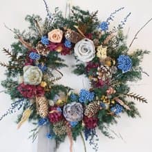 永生雪松玫瑰果實聖誕花圈