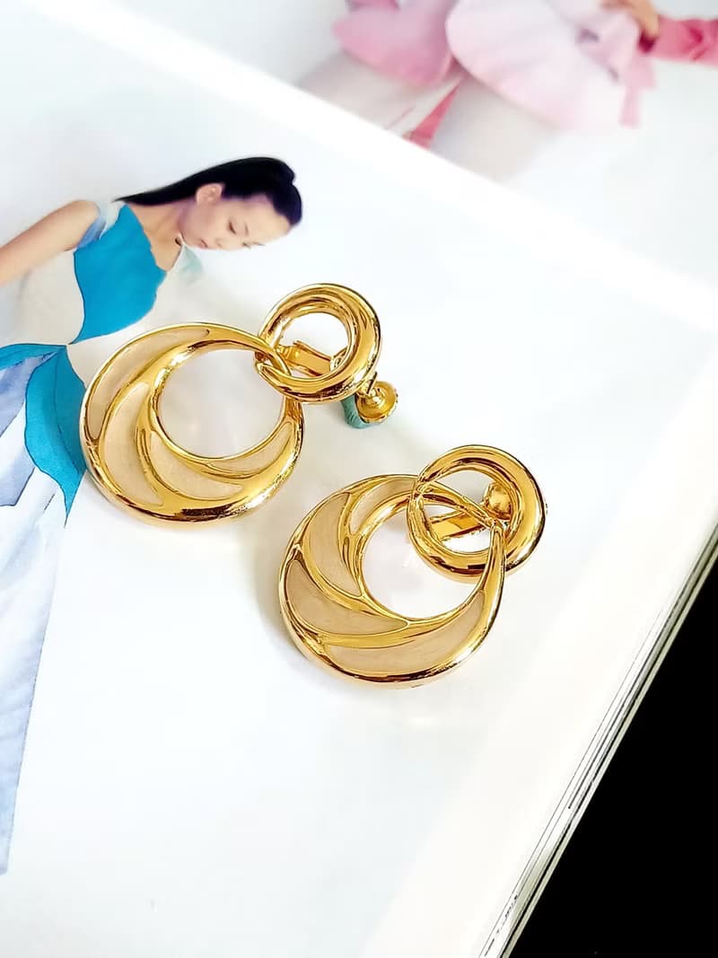 vintage jewelry  NAPIER 金色琺瑯吊環 夾式耳環