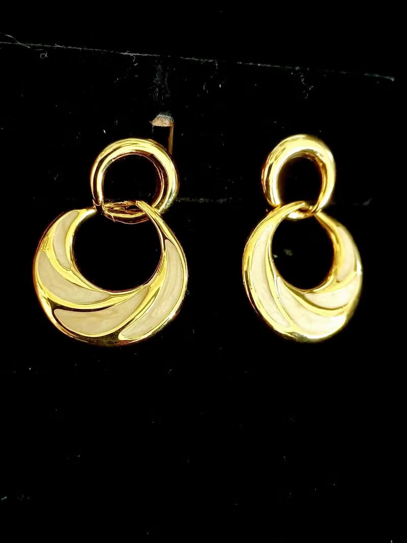 vintage jewelry  NAPIER 金色琺瑯吊環 夾式耳環