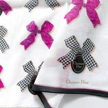 Vintage Christian Dior Handkerchief Pink & Houndstooth Bow 19 x 18.5 inches