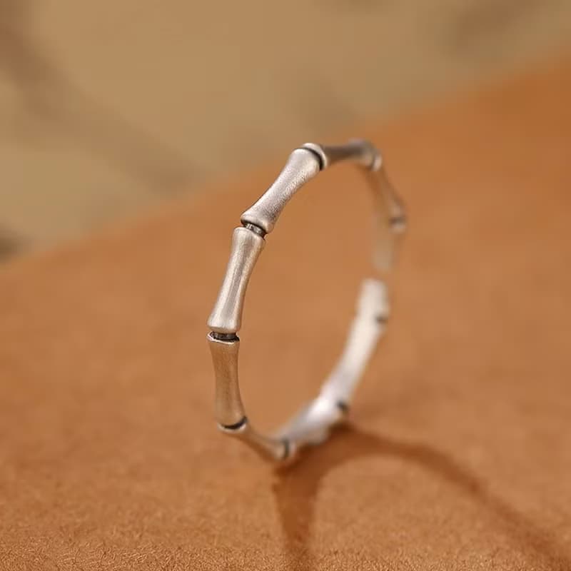Thai Silver Ethnic Bamboo Rings for Women Leaves Charms Solid 925 Silver Rings