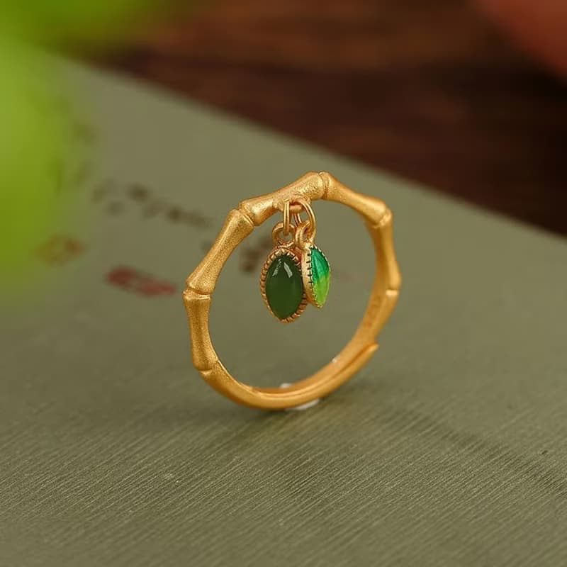 Thai Silver Ethnic Bamboo Rings for Women Leaves Charms Solid 925 Silver Rings