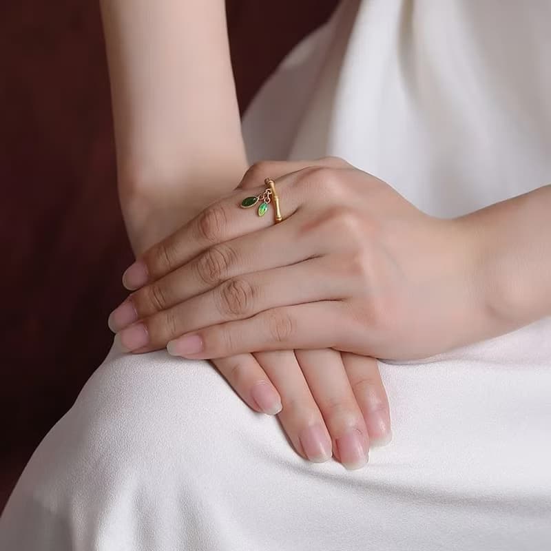 Thai Silver Ethnic Bamboo Rings for Women Leaves Charms Solid 925 Silver Rings