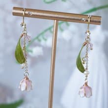 【粉色六瓣鈴蘭】手工原創耳飾銅線樹脂 優雅 耳環/耳夾