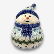 波蘭手繪手工陶-雪人收納罐 (小) 15cm 藍色聖誕系列 入門款