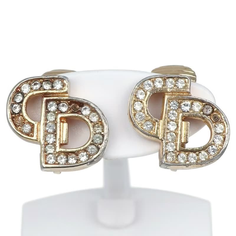 【日本直送】ディオール Dior CDロゴ イヤリング 金メッキ × ラインストーン 約5.0g レディース【中古】