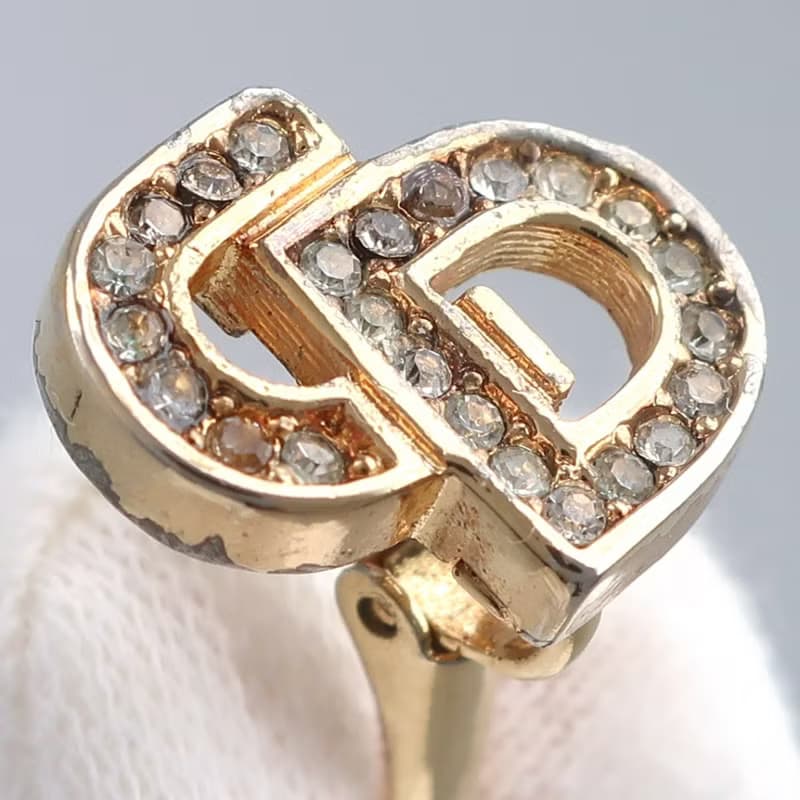 【日本直送】ディオール Dior CDロゴ イヤリング 金メッキ × ラインストーン 約5.0g レディース【中古】