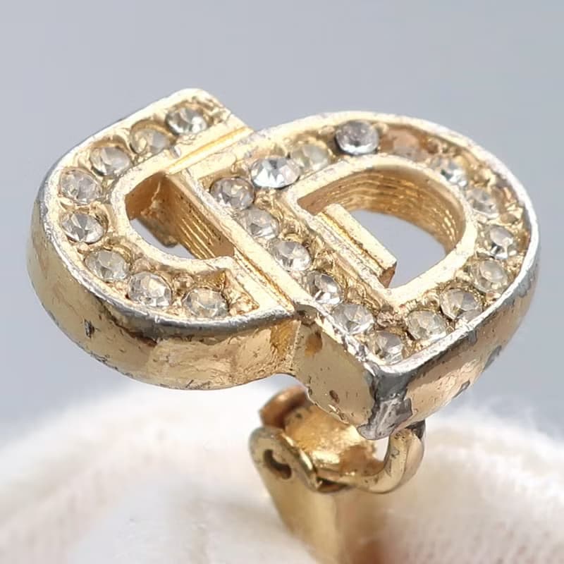 【日本直送】ディオール Dior CDロゴ イヤリング 金メッキ × ラインストーン 約5.0g レディース【中古】