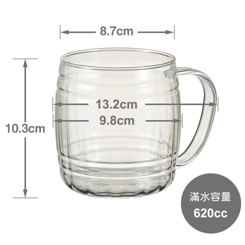 (單個價) 620cc 日本HARIO 酒桶型玻璃啤酒杯 日本製 酒桶杯刻字