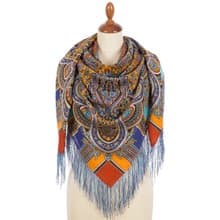 Pavlovo Posad Russian Shawl 100% Wool Scarf 125x125 cm Wrap Silk Fringe 1943-52