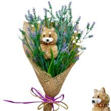 柴犬とラベンダーのミニ花束 造花花束 壁飾り ぬいぐるみ 犬 いぬ しば犬 ペットのお供え