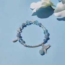 島嶼獨白。海水藍寶 蛋白石 天使石 S925純銀 水晶礦石設計手鍊