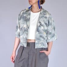 【日本製造】日本復古和服翻版、短款襯衫女式 M-L、絲綢、蝴蝶