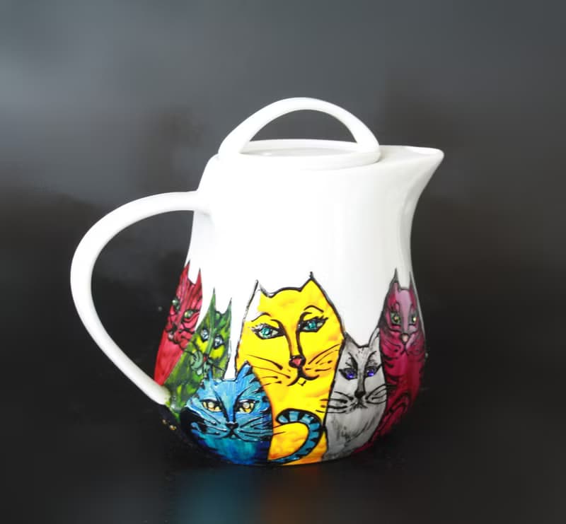 Ugly Cats Ceramic Coffee Tea Pot Hand -painted
