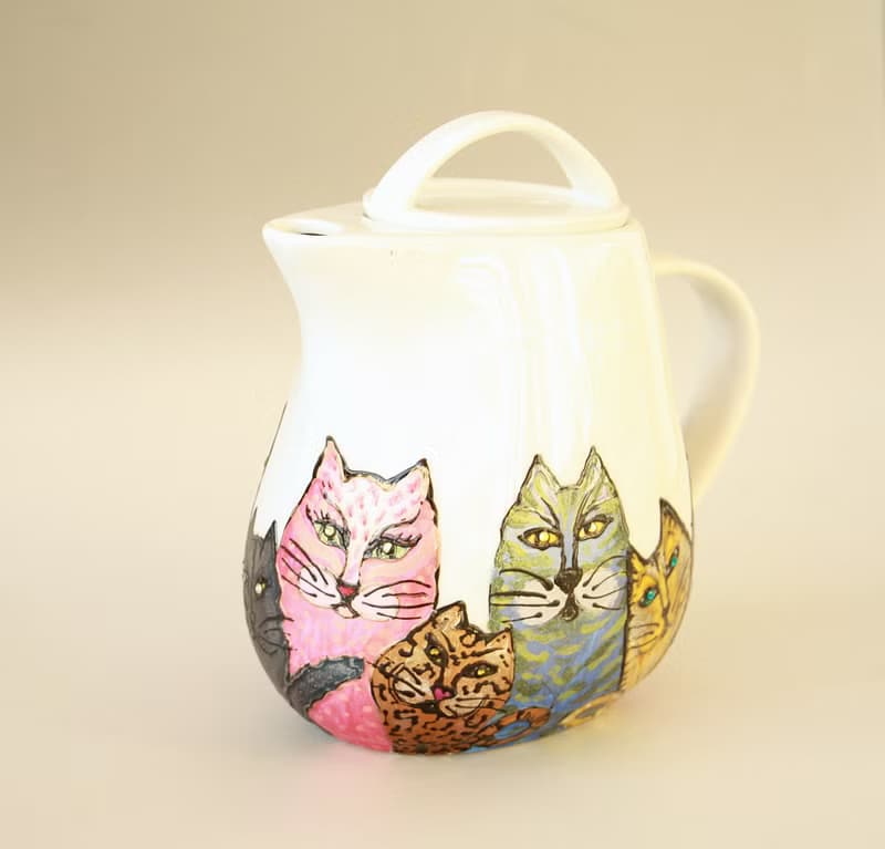 Ugly Cats Ceramic Coffee Tea Pot Hand -painted