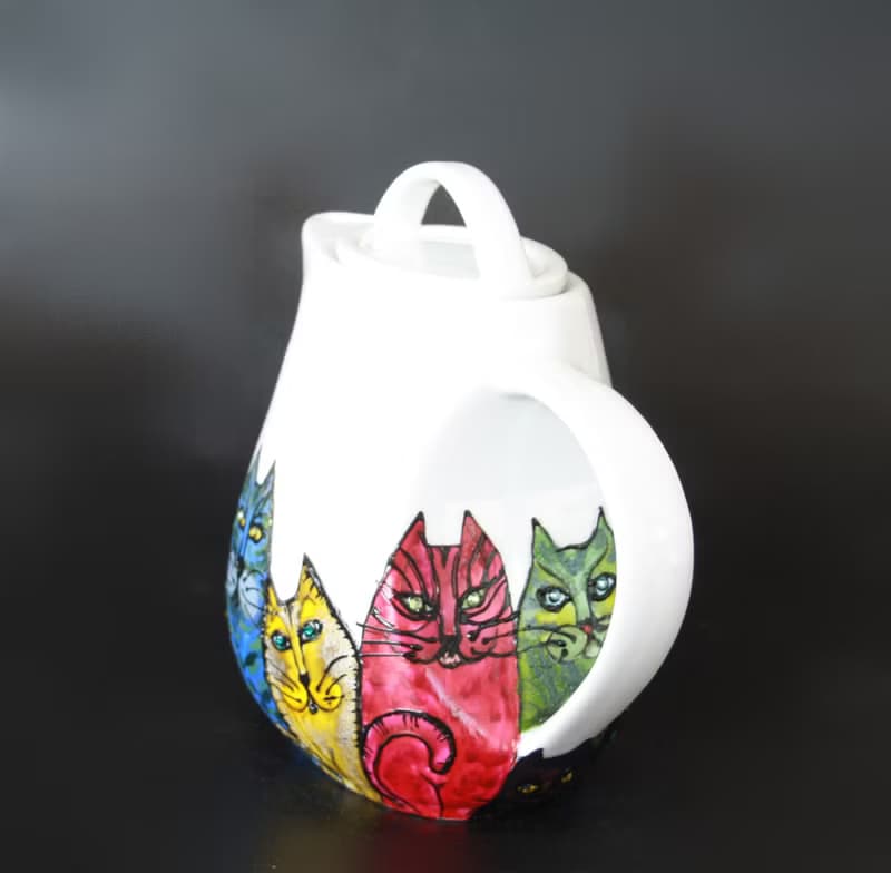 Ugly Cats Ceramic Coffee Tea Pot Hand -painted