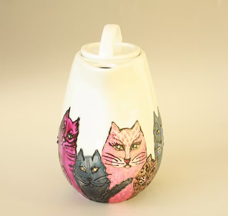 Ugly Cats Ceramic Coffee Tea Pot Hand -painted