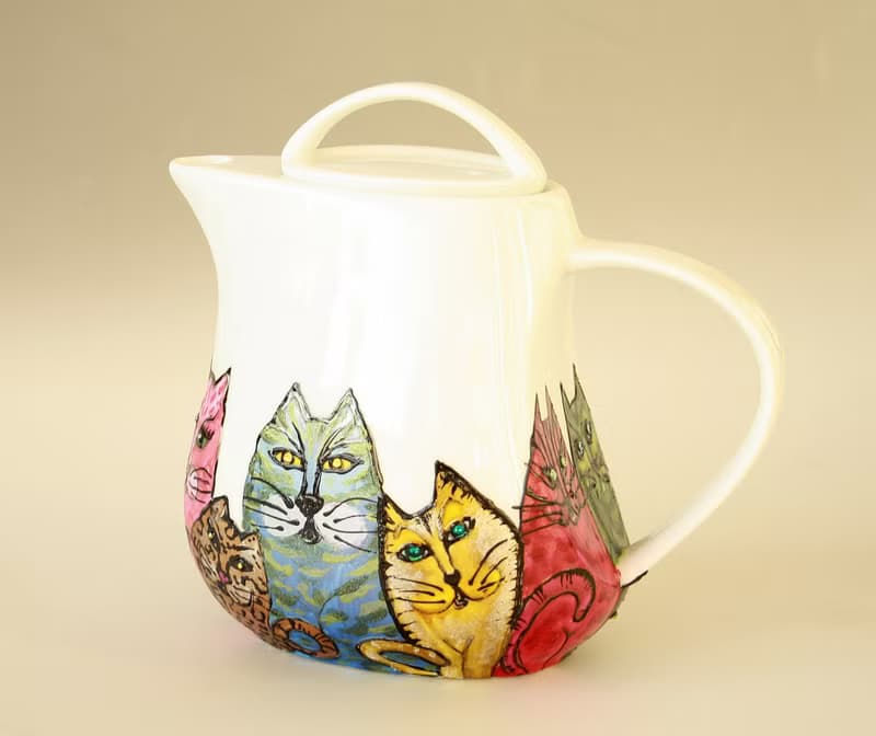 Ugly Cats Ceramic Coffee Tea Pot Hand -painted