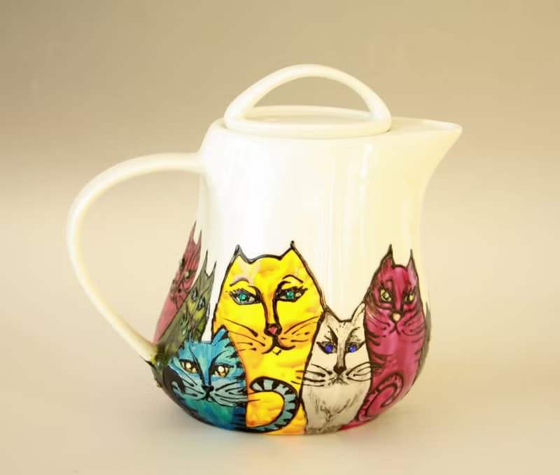 Ugly Cats Ceramic Coffee Tea Pot Hand -painted