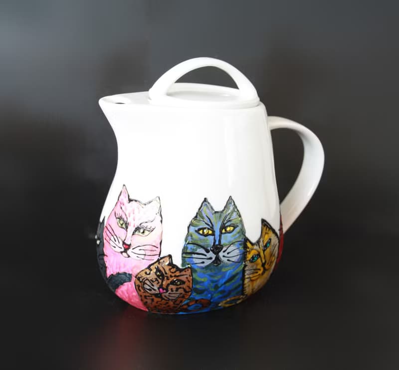 Ugly Cats Ceramic Coffee Tea Pot Hand -painted