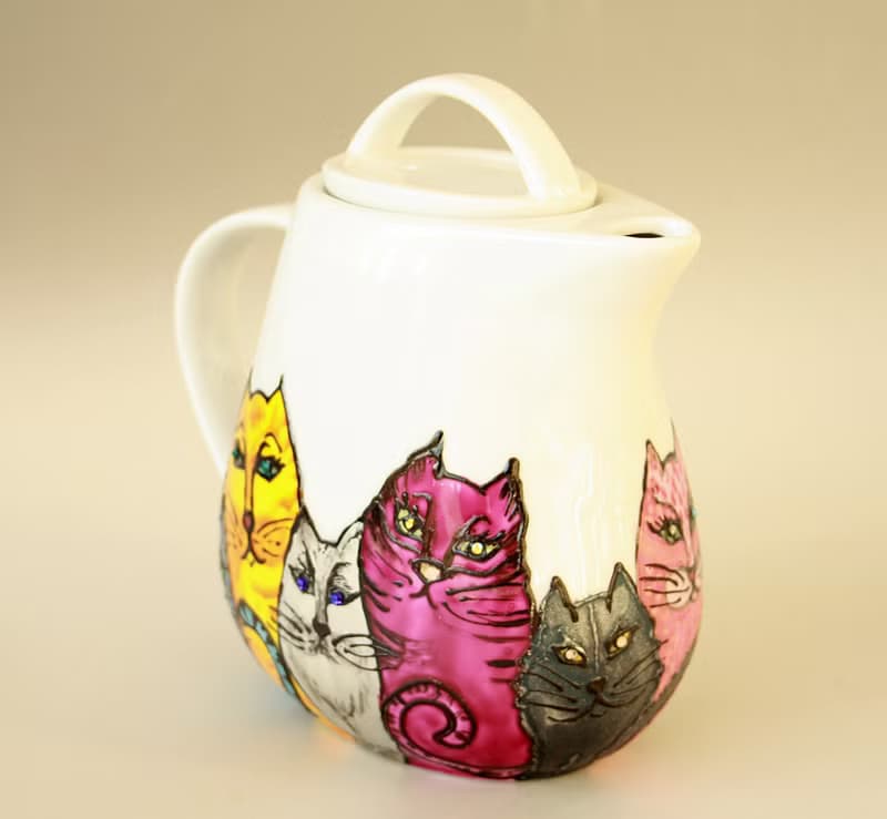 Ugly Cats Ceramic Coffee Tea Pot Hand -painted